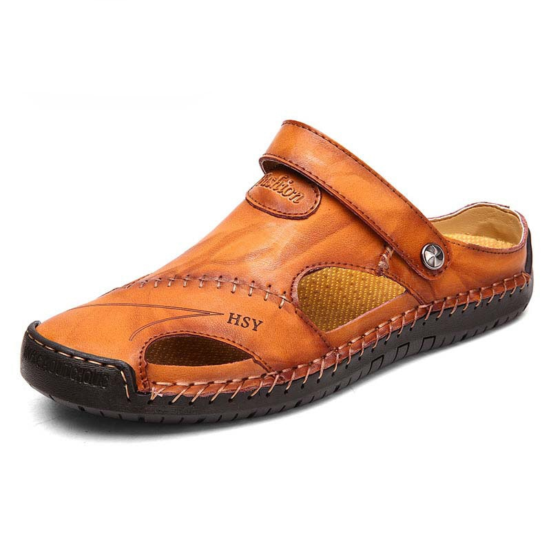 Baviue Mens Hiking Skidproof Summer Leather Sandals 