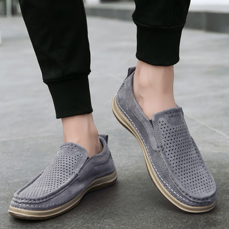 Summer Handmade Mens Loafers Luxury Genuine Leather Male Casual Shoes Breathable Soft Driving Shoes Hollow Out Office Moccasins