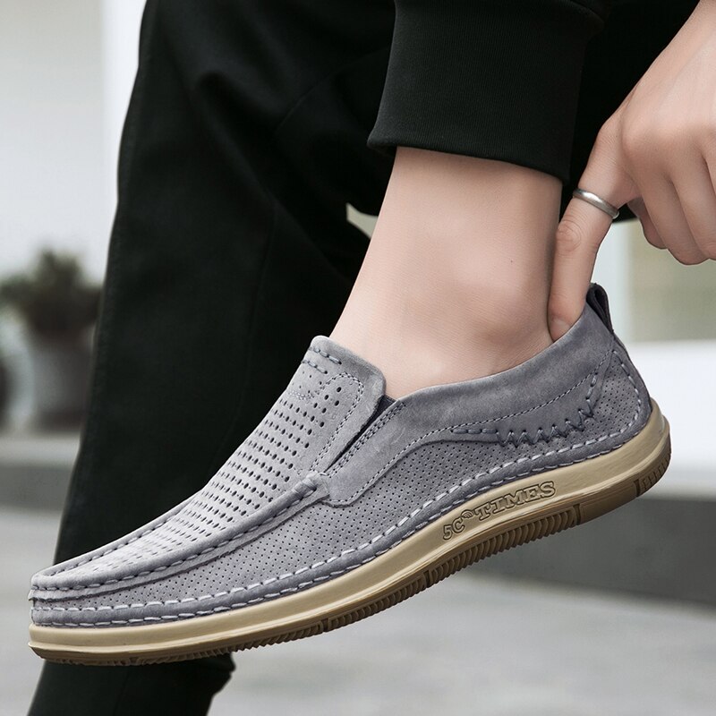 Summer Handmade Mens Loafers Luxury Genuine Leather Male Casual Shoes Breathable Soft Driving Shoes Hollow Out Office Moccasins