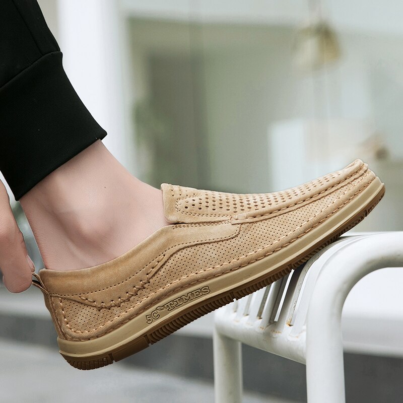 Summer Handmade Mens Loafers Luxury Genuine Leather Male Casual Shoes Breathable Soft Driving Shoes Hollow Out Office Moccasins