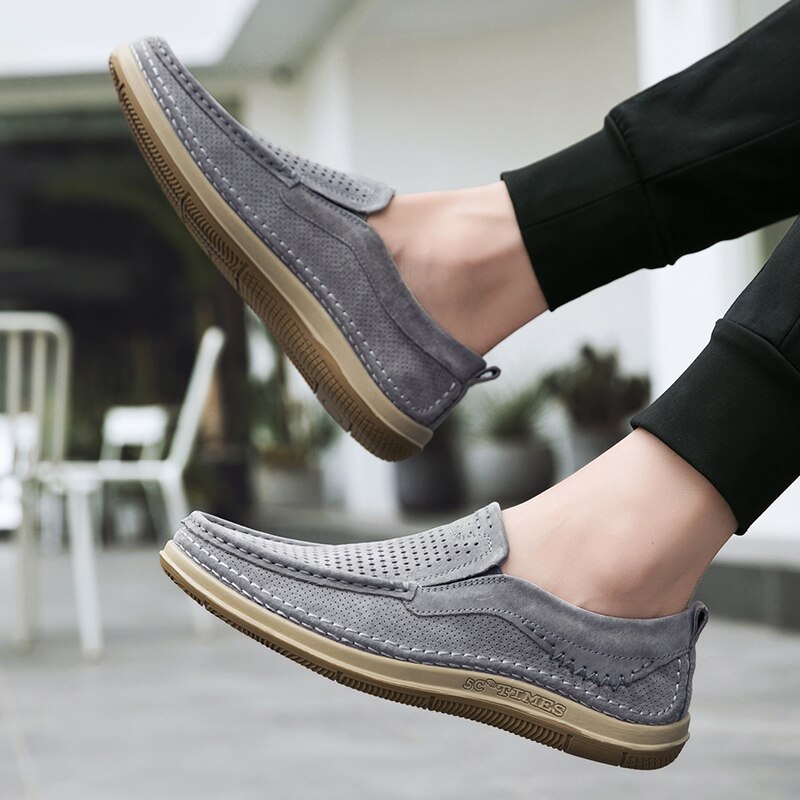 Summer Handmade Mens Loafers Luxury Genuine Leather Male Casual Shoes Breathable Soft Driving Shoes Hollow Out Office Moccasins