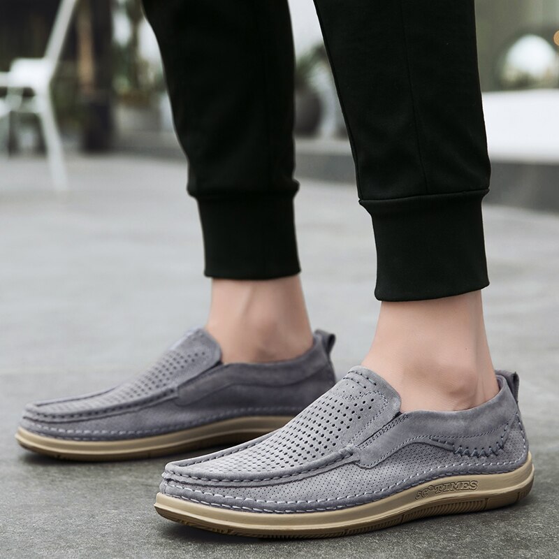 Summer Handmade Mens Loafers Luxury Genuine Leather Male Casual Shoes Breathable Soft Driving Shoes Hollow Out Office Moccasins