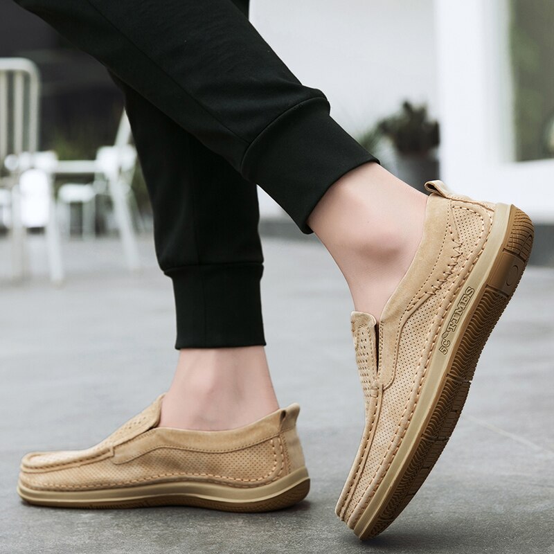 Summer Handmade Mens Loafers Luxury Genuine Leather Male Casual Shoes Breathable Soft Driving Shoes Hollow Out Office Moccasins