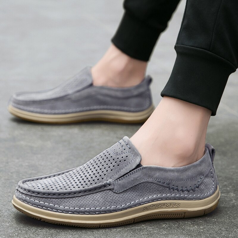 Summer Handmade Mens Loafers Luxury Genuine Leather Male Casual Shoes Breathable Soft Driving Shoes Hollow Out Office Moccasins