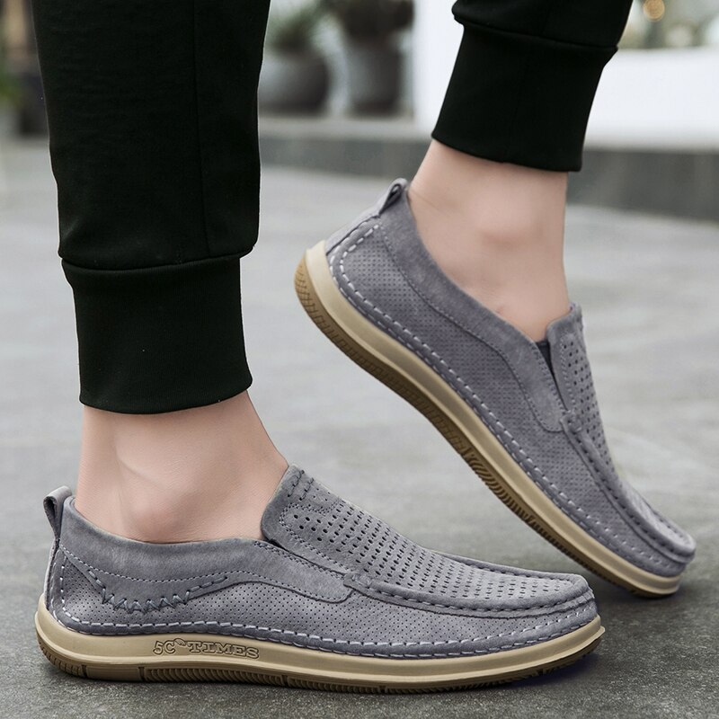 Summer Handmade Mens Loafers Luxury Genuine Leather Male Casual Shoes Breathable Soft Driving Shoes Hollow Out Office Moccasins