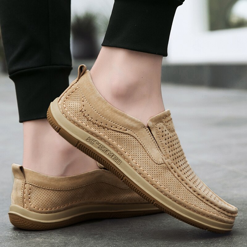 Summer Handmade Mens Loafers Luxury Genuine Leather Male Casual Shoes Breathable Soft Driving Shoes Hollow Out Office Moccasins