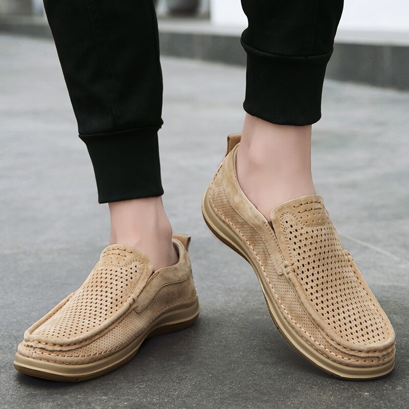 Summer Handmade Mens Loafers Luxury Genuine Leather Male Casual Shoes Breathable Soft Driving Shoes Hollow Out Office Moccasins